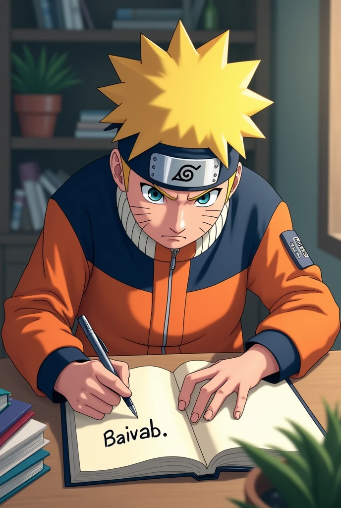 Naruto writting a name Baivab in his copy