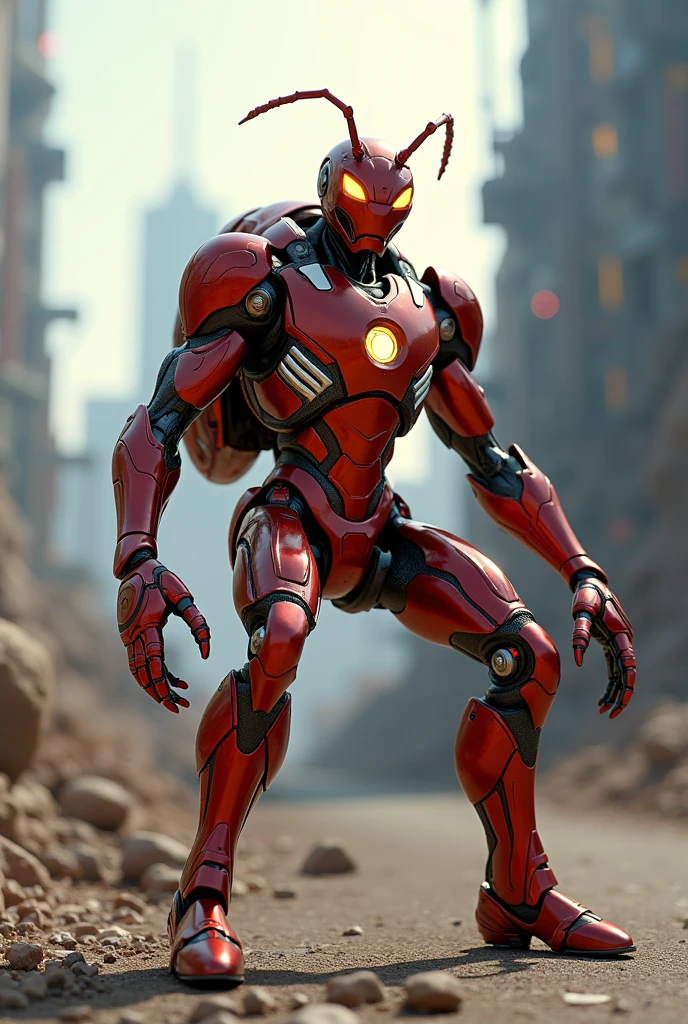Fire ant with iron man suit
