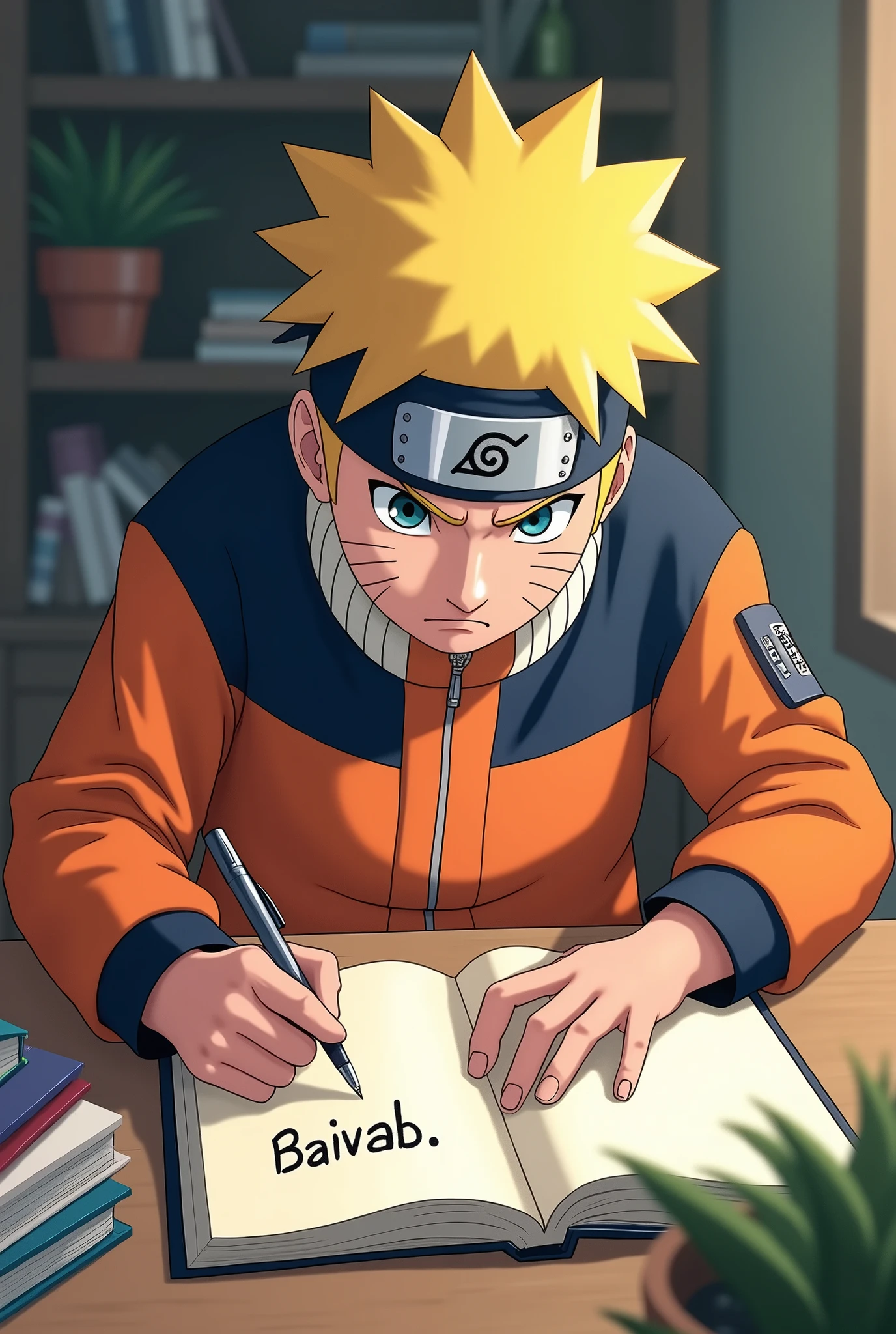 Naruto writting a name Baivab in his copy