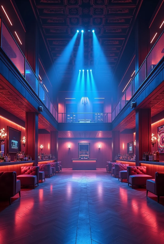 “Plan détaillé d’une boîte de nuit moderne, vue de dessus, 13 mètres sur 23 mètres, incluant 4 loges VIP spacieuses, un bar au fond design avec comptoir en bois et métal, un système d’éclairage sophistiqué avec des jeux de lumiere projetant des faisceaux lumineux sur la piste de danse, des spots LED RGB encastrés pour éclairer l’ensemble de l’espace, des zones de sièges confortables, une scène pour les performances, et tous les autres éléments architecturaux et d’aménagement intérieur. dimensionnement ,haute résolution.” Mezzanine avec balcon surplombant la piste de danse Vide central au milieu de la salle, créant un effet scénique et de hauteur 4 loges VIP avec canapés confortables Bar moderne et épuré au fond de la salle Système d’éclairage sophistiqué avec : Faisceaux lumineux (beam) RGB Projecteurs RGBW pour un éclairage dynamique et multicolore Ambiance générale épurée, minimaliste et moderne, mettant l’accent sur l’architecture et la lumière Le plan devra mettre en valeur l’espace ouvert au centre, la mezzanine surplombante, les loges VIP et le bar design. L’utilisation de la lumière, avec les effets beam et les projecteurs RGBW, sera un élément clé pour créer une atmosphère festive et immersive.
