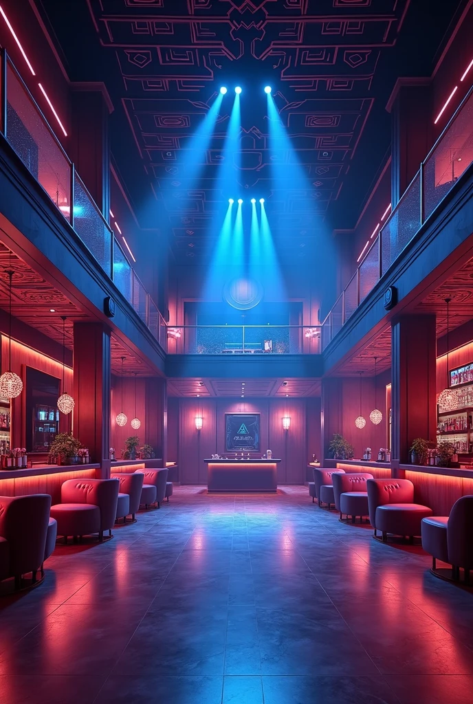 “Plan détaillé d’une boîte de nuit moderne, vue de dessus, 13 mètres sur 23 mètres, incluant 4 loges VIP spacieuses, un bar au fond design avec comptoir en bois et métal, un système d’éclairage sophistiqué avec des jeux de lumiere projetant des faisceaux lumineux sur la piste de danse, des spots LED RGB encastrés pour éclairer l’ensemble de l’espace, des zones de sièges confortables, une scène pour les performances, et tous les autres éléments architecturaux et d’aménagement intérieur. dimensionnement ,haute résolution.” Mezzanine avec balcon surplombant la piste de danse Vide central au milieu de la salle, créant un effet scénique et de hauteur 4 loges VIP avec canapés confortables Bar moderne et épuré au fond de la salle Système d’éclairage sophistiqué avec : Faisceaux lumineux (beam) RGB Projecteurs RGBW pour un éclairage dynamique et multicolore Ambiance générale épurée, minimaliste et moderne, mettant l’accent sur l’architecture et la lumière Le plan devra mettre en valeur l’espace ouvert au centre, la mezzanine surplombante, les loges VIP et le bar design. L’utilisation de la lumière, avec les effets beam et les projecteurs RGBW, sera un élément clé pour créer une atmosphère festive et immersive.