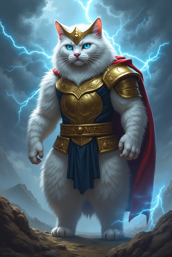 Big white muscular cat as thor

