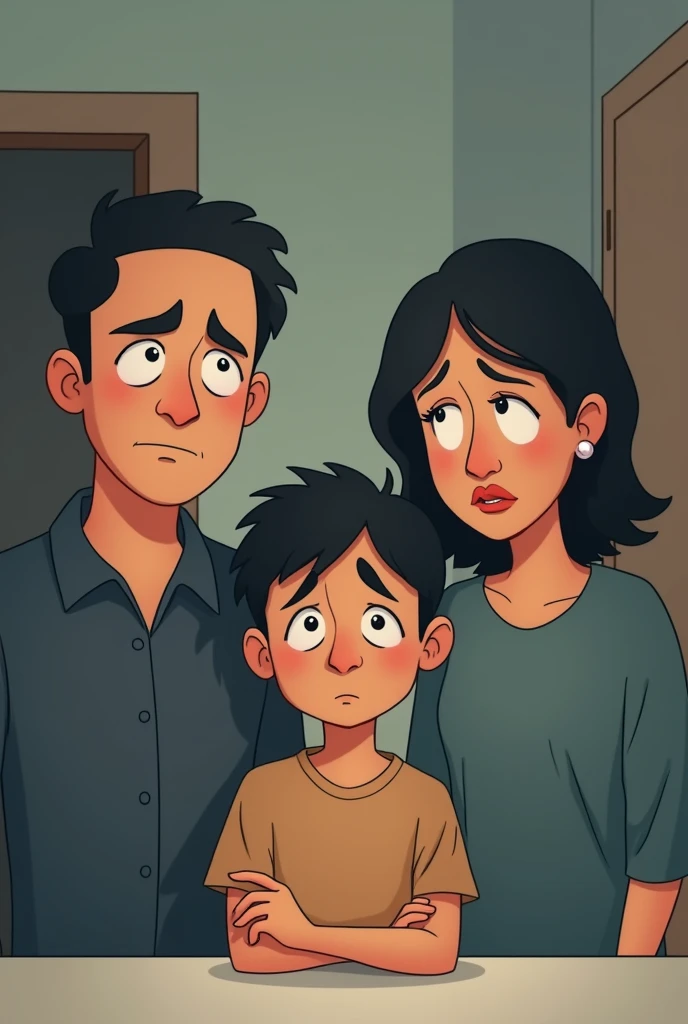 My parents are not proud of me  a cartoon story 
With father and mother 