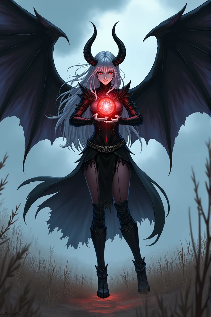 Eve stands in the center of a desolate field, her expression grim and determined. Her silver hair, once black, waves gently in the wind, reflecting the dusk light. Her red eyes shine brightly, filled with a contained anger and pain that has accompanied her since the destruction of her tribe. The black wings, which stretch majestically from her back, are partially open, ready to take her to the sky at any moment. The newly acquired horns, after overcoming Caladrius's judgment, curve menacingly above his head, accentuating his stern gaze. She wears black leather armor, fitted to her body, adorned with silver details, which shine with a cold, metallic tone. Reinforced boots and dark gloves complete his outfit, giving him an imposing and impenetrable appearance. In her hands, Eve conjures a sphere of magical energy, a mixture of light and dark that pulses with power, ready to be released. Her expression is a mix of intense concentration and dark satisfaction, especially as she prepares to unleash her attack on her approaching enemies, seeking revenge and justice for all she has lost. The sadistic smile that appears on her face as she contemplates the chaos she is about to cause reveals the pleasure she takes in every act of destruction, a trait born of suffering and the need to survive. In this lonely moment, Eve is about to execute a quick and decisive movement, throwing the energy sphere with all her strength. She tilts her body slightly forward, her wings begin to beat vigorously as the sphere grows, fueled by her anger and pain, ready to explode and consume everything in its path. Eve, with the fierce determination to become the new Demon Lord, is prepared to destroy anyone who opposes her.


Do it anime style