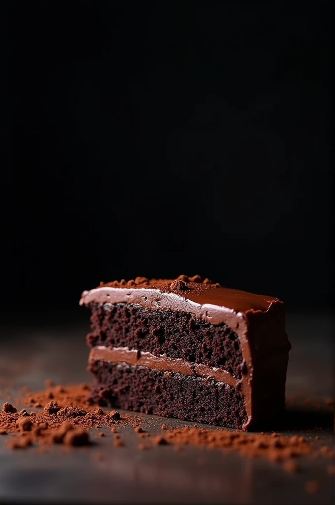 cinematic film still chocolate, chocolate cake, dark background, quality photo, moist texture, frosting, studio photo, slice . shallow depth of field, vignette, highly detailed, high budget, bokeh, cinemascope, moody, epic, gorgeous, film grain, grainy
