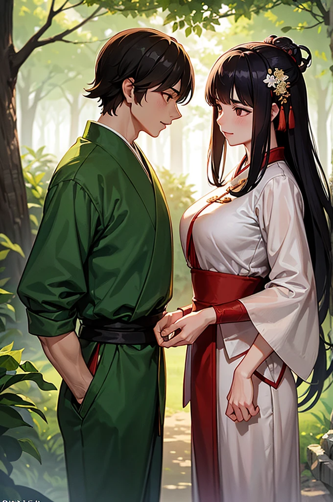 (work of art),best qualityer,good anatomy, shuimobysim,(1 men:1), (trunk),(SéRiu),long hair,(Hanfu),(ecchi0.5), (trees:0.5), (flowers:0.6) ,(Wood house:0.2),(flowersta de bambu:0.2),(creek:0.2),(Riu:0.2), 