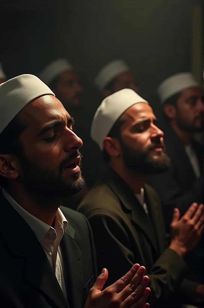 Muslim men crying while making dua
