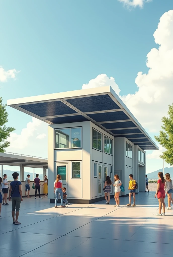 Product with solar panels, that has a simple and modular design to put it together easily and where people connect to learn