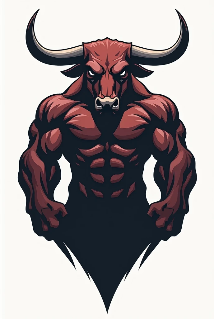 Design a powerful and dynamic logo for a bodybuilding brand featuring a strong, muscular bull as the central figure, symbolizing strength, power, and determination. The bull should have well-defined muscles, with a stance that conveys energy and dominance, embodying the essence of bodybuilding. Use sharp, angular lines to emphasize the bull's muscular build and add a sense of intensity. Incorporate bold, dark tones like black, deep red, or metallic gray to create a fierce and commanding presence. The logo should be visually impactful and brand-appropriate, with no text or letters included