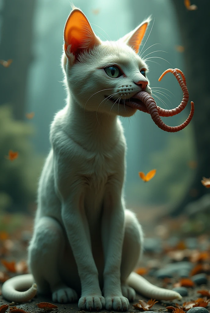 A cat with a worm face.