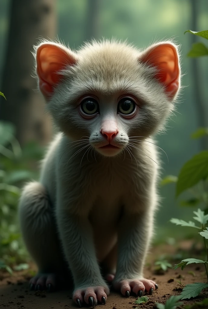 A cat with the face of a baboon monkey.