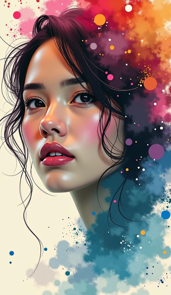 (extremely bright:1.1), white background, [1womanl:20], (tilt your head:1.2), ([outline|water colour \(average\)]:1.15), (ink stain:1.1), (pale:1.2), Chaotic abstract background, vector dash, gradient blend, swirly vibrant colors, Great, extremely detaild, intrikate, (Extremely low contrast:1.4)