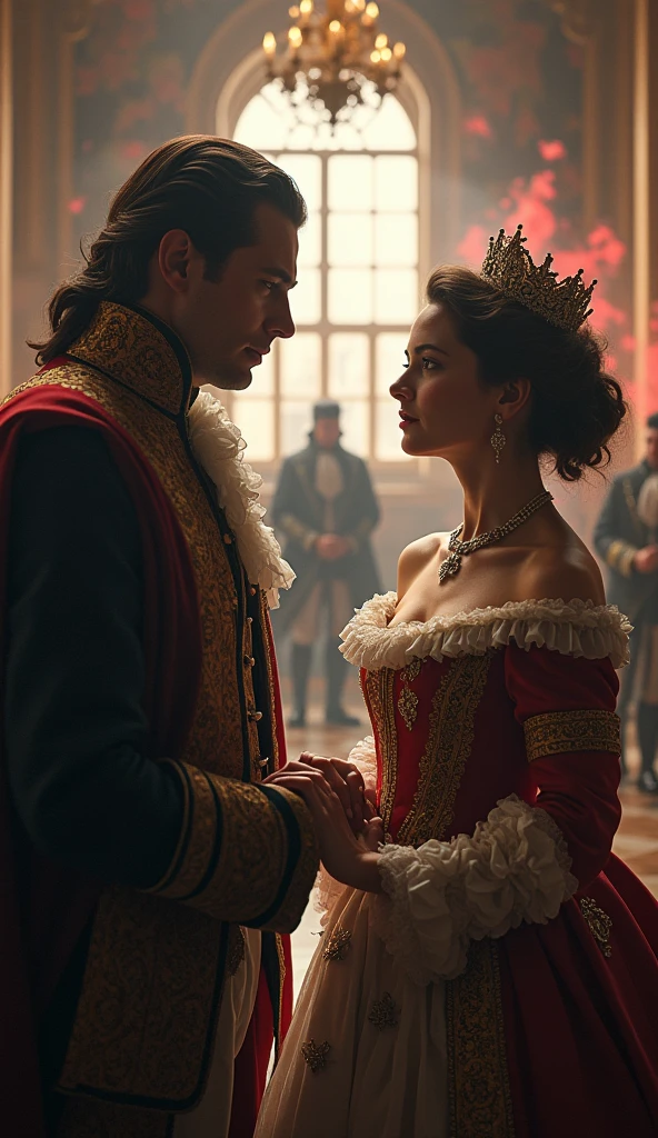 Royalty under siege, symbols of oppression, dramatic tension in the atmosphere, ultra HD clarity. king luis XVI and his wife