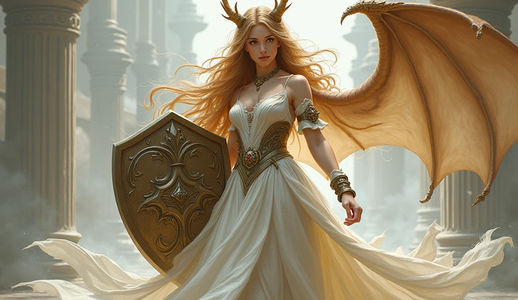 1girls,dragon girls,with hair,long dress sheld,smile