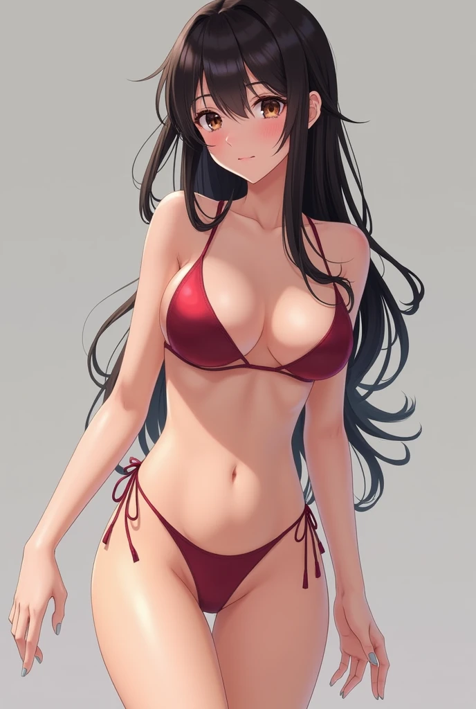 Sexy girl wearing a string bikini with big anime breasts