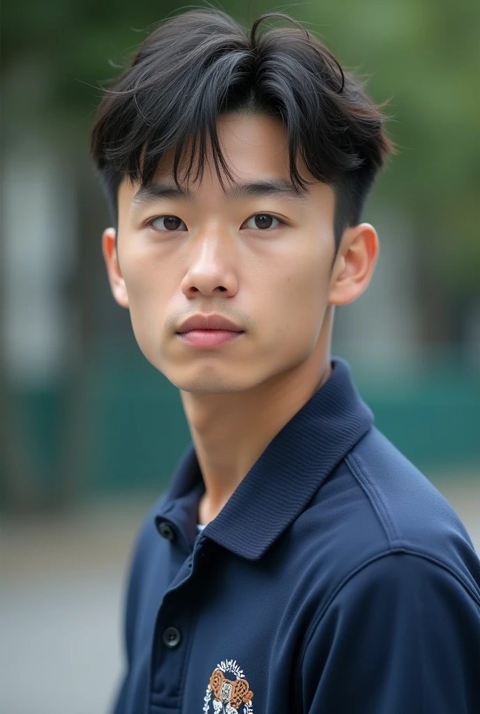 An ordinary Chinese male high school student,short hair,Wear a sports school uniform,20 years old,student,photo,Reality,Photos of life