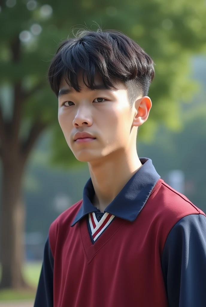 An ordinary Chinese male high school student,short hair,Wear a sports school uniform,20 years old,student,photo,Reality,Photos of life