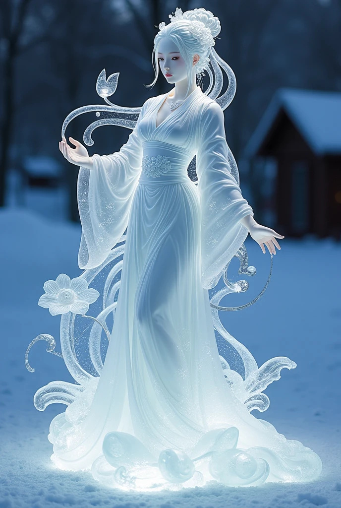 (ice - carving:1.4),Movie Angle,(Fan Bingbing, ice sculpture girl,Anatomically correct,full bodyesbian,Masterpiece ice sculpture camellia,Representative work Hanfu,Smile,sexy,full body arts,traditional arts,erotic arts,Queen arts,Amazing body arts,Amazing hear style,traditional japanese girls,japanese geisha, japanese artworks)