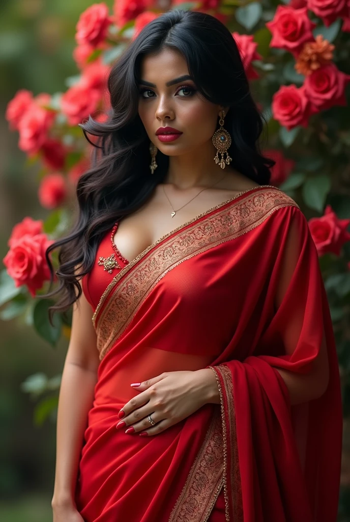 ((Indian milf, indian woman, milf)), (((ultra realistic))) Photo, masterpiece, top quality, (pale skin), (Ultra detailed face and eyes:1.2), 1 girl, Adult, ((in one size too small saree)), strapless saree blouse, ((very heavy eye makeup,)), ((fake detailed lips)), ((black wavy hair)), ((Stylish hairstyle)) , (({Enormous|Gigantic|Big|Huge|Mega|Fake} pushed-up breasts)), (very slim waist). ((very huge cleavage)), photoshoot, (Soft) Lighting, (The play of light and shadows), depth of field, bokeh, (special attention to skin detail: 1.2), (special attention to enormous breast size: 1.2), (((special attention to extra tight clothing size: 1.2))), Detailed texture, skin pores, oily skin. (Erotic atmosphere of the frame. Color range - purple, Tons), UDR, ((Film grain)), ((rays)), (Glare), ((upper body body)) , ultra detialed, cinematic studio light reality ultra HD reality realistic sexy