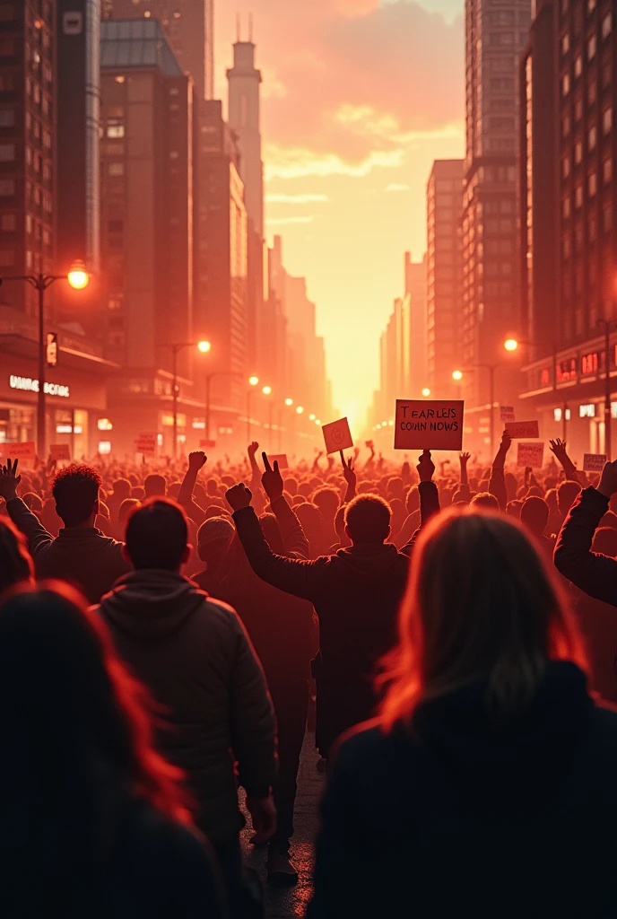 A call for revolutionary change spreading through the masses, dynamic energy, 4K resolution.