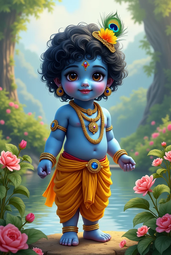 A indian god little Krishna, skin blue 
