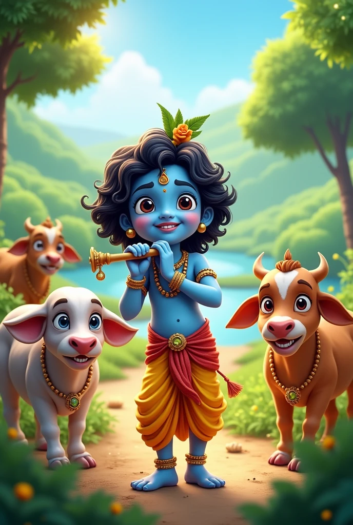 All Krishna playing  Image  cartoon animation 