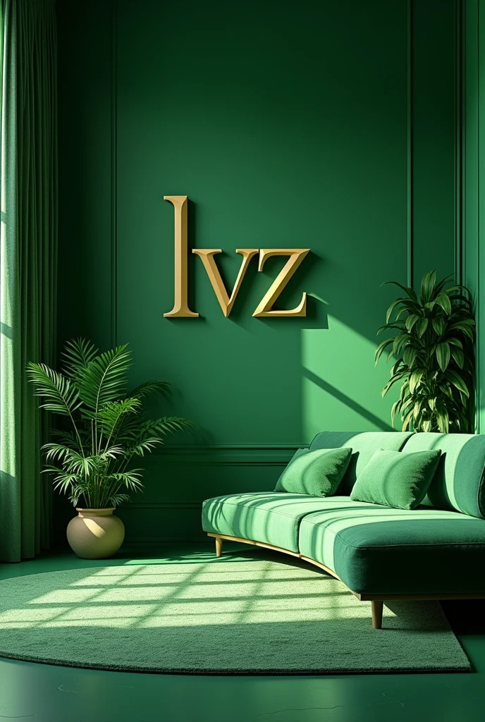 A realistic image of a green room with my name LVZ on it 