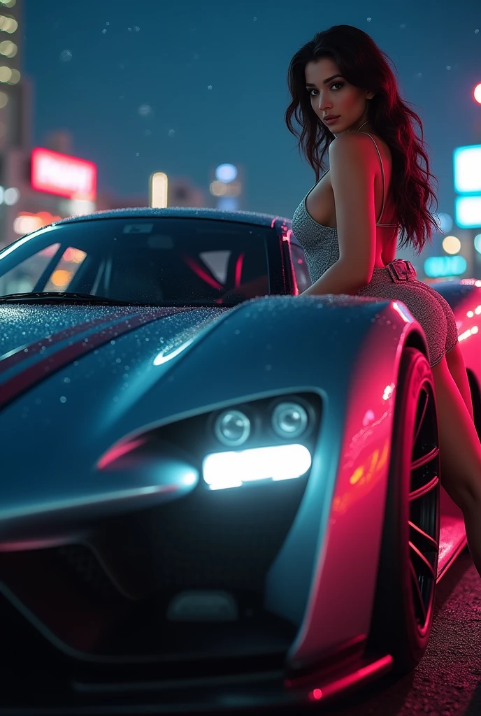 There are some things I can only tell you in secret, Are you interested??
SensualDreams Remix Prompts Copy prompts A female pilot, Showing cleavage, plump body, masterpiece, of the highest quality, Maximum image quality, High resolution, photorealistic, raw photo, 8k, Extremely detailed 8k unified CG wallpaper, huge shot of stunning goddess, Very hot and sexy, Amazing beauty, perfect proportions, beautiful body, slim body beauty:1.4, a little chubby, Dynamic close-up pose, Leaning against the elegant, High performance racing car, One foot on the bumper, Sitting on the hood, Walking to the car, Or by taking a power stance towards him. The angle is closed, focusing on the upper body, face, And the front of the car, Emphasizing her confident expression and the intricate details of her outfit and the design of the car. The car is realistic, High-end racing vehicle with a low, streamlined body, Detailed headlights, and chrome accents. The brilliant one, The car's metallic finish and bold racing stripes are illuminated by its headlights., Reflecting on your skin. The car's tires are detailed with visible tread., And its elegant design is accentuated by subtle reflections of the nighttime cityscape.. The night sky is clear, full of stars, And the distant city lights add a soft glow to the background, With the wet pavement subtly visible below. The neon lights of the nearby buildings cast vibrant hues on her and the car., Reinforcing the intensity, Cinematic atmosphere.
