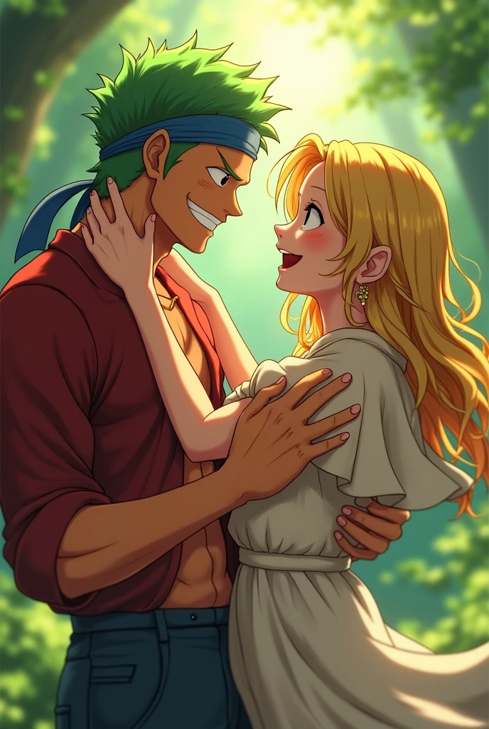 Zoro from one piece tickling a girl