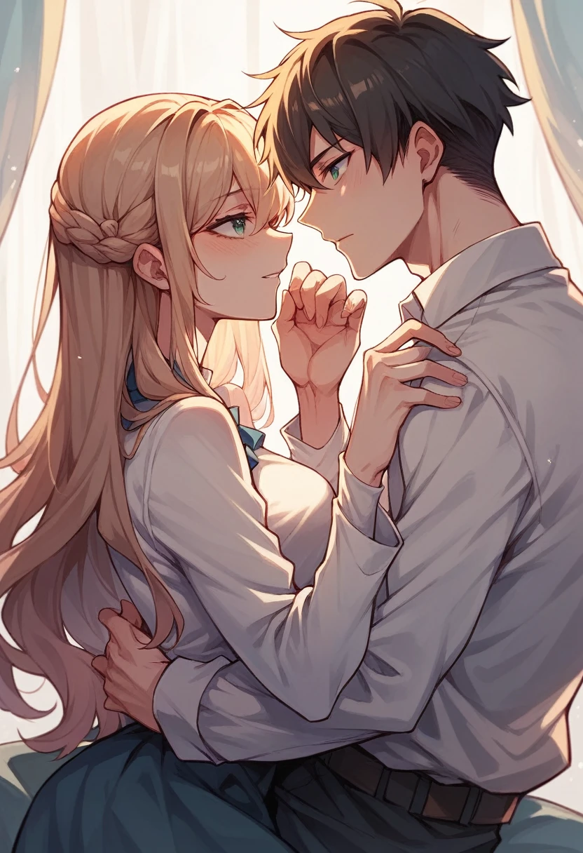 couple anime, size gap, romantic pose