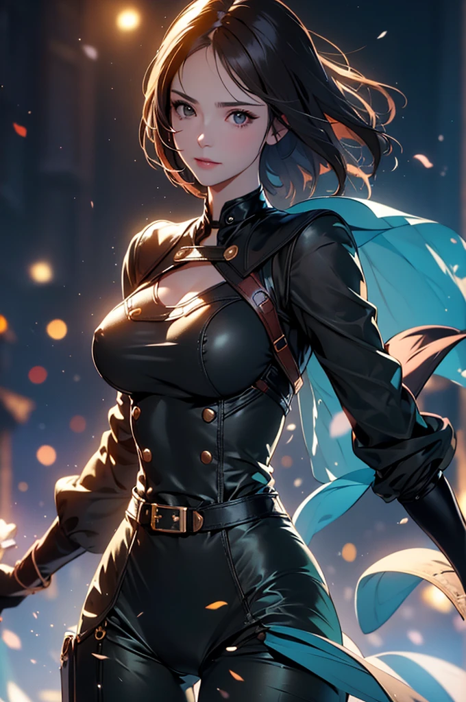 (at night), in a video game scene in the background, a beautiful city at night, raining, alone, standing looking straight ahead, military clothing with military green skirt and pants, black gloves, semi-short hair, ((semi-short hair)), 1 girl, 30 years old, young woman, perfect hands, Beautiful fingers, Beautiful long legs, Beautiful body, Beautiful nose, Beautiful character design, perfect face, looking straight at the viewer with a serious gesture, very upset looking at the viewer, she has a black whip in her hand (focusing on her face), closed mouth, smile_light, official art, extremely detailed CG unity 8k wallpaper, perfect lighting, bright and colorful front lighting, skin glossy (masterpiece: 1.0), (best_quality: 1.0), ultra high resolution, 4k, ultra detailed photography, 8K, hdr, high resolution, nonsense:1.2, Kodak portrait 400, film grain, blurred background, bokeh:1.2 , Lens flare, (vibrant_color:1.2), professional photography, (Beautiful, breasts: 1.4), (Beautiful_face: 1.5), (narrow waist),
