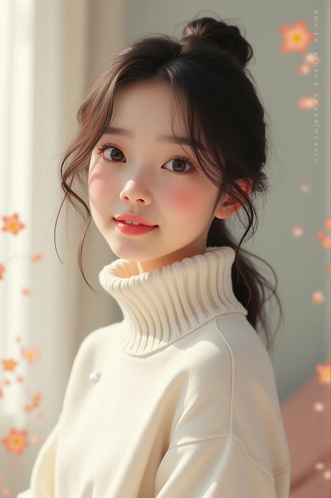 Cute asian girl in white turtleneck