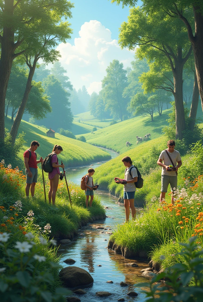Image of a restored natural environment or a group of people working on environmental initiatives.