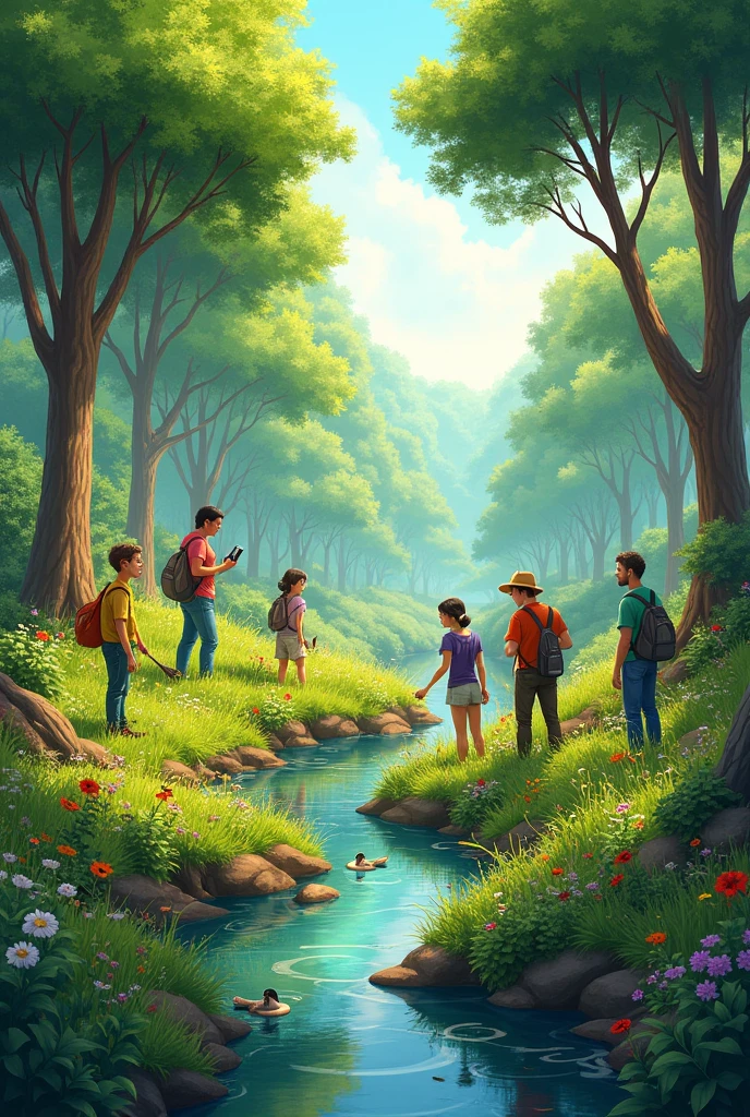 Image of a restored natural environment or a group of people working on environmental initiatives.