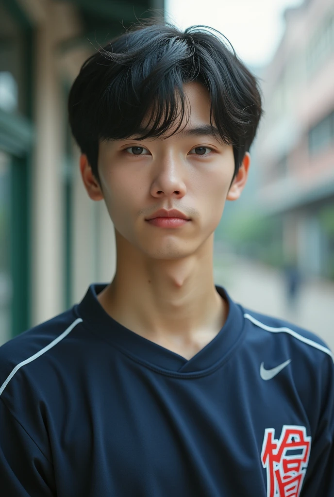1 ordinary Chinese male high school student,Soft short hair,Wear a sports school uniform,20 years old,student,photo,Reality,Photos of life