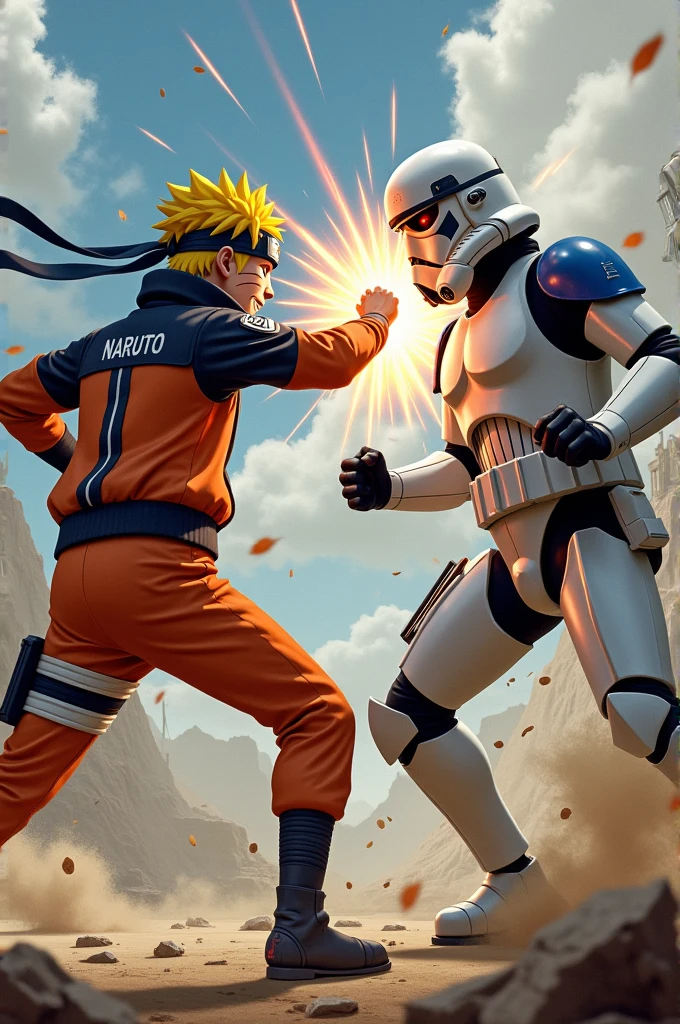 Naruto punching a clone trooper in the face