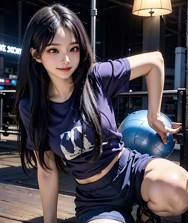 {Ultra-realistic, 4k, professional photo,age 21, 1girl, skinny body},{Long hair, shy smile, HDR, detailed face},{cloth: sportwear, elegant, colourful},{pose: siting, on the floor}, {Masterpiece, (lighting), (1solo), elegant takwando gym background, realistic background, realistic photo}
