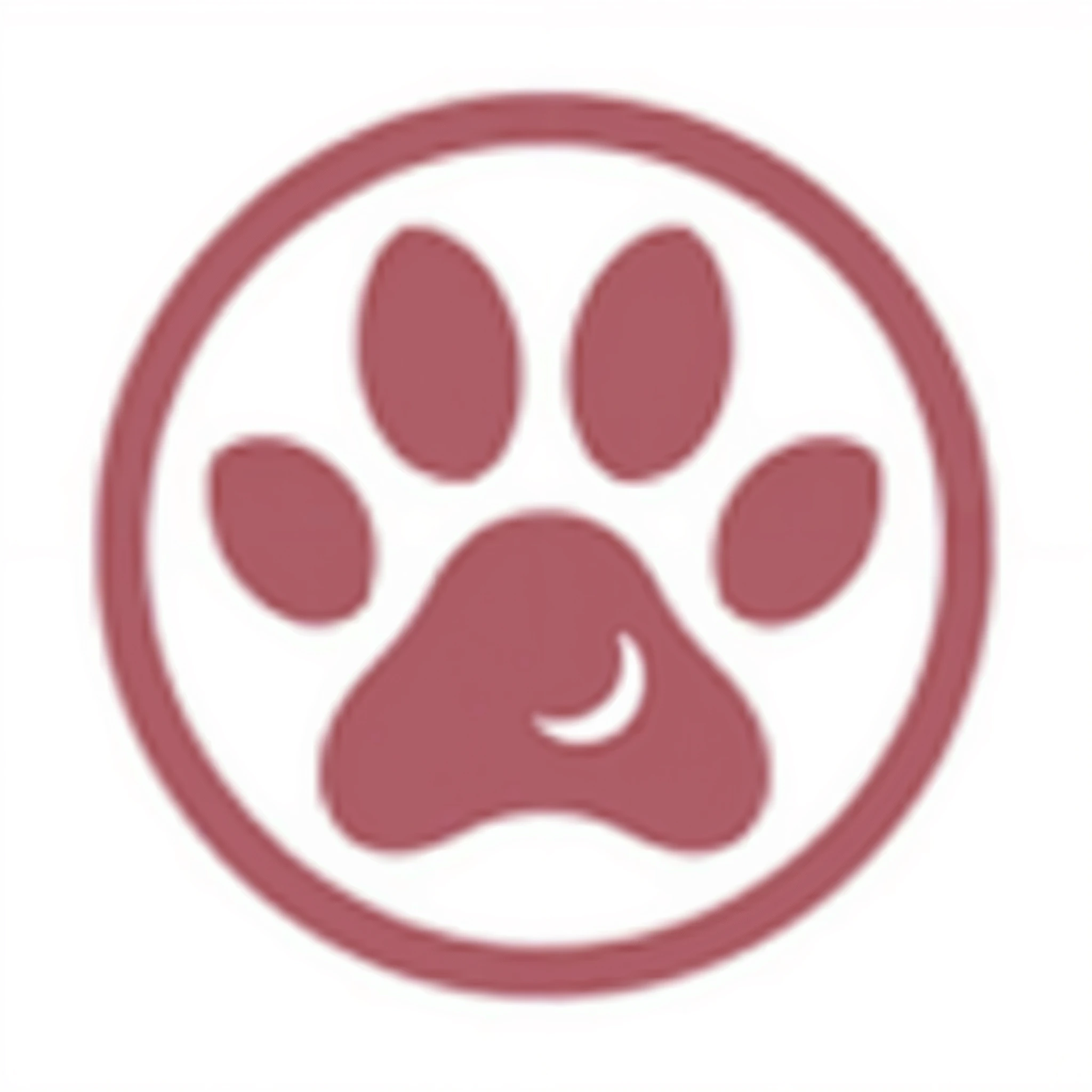 LOGO CONTAINING A BURGUNDY-COLORED DOG&#39;S PAW WITH A MICROSCOPE IN THE CENTER , The logo must be enclosed in a circle with a burgundy border and a white background..
