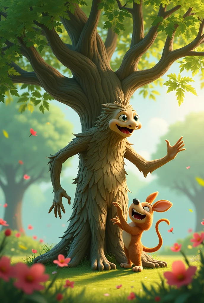 Animated dancing tree with his friend
