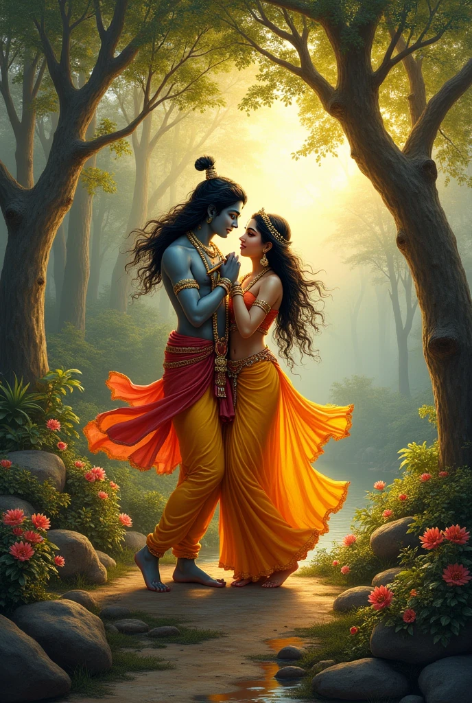 A picture lord Krishna's with radha rani in vrindavan raaslila