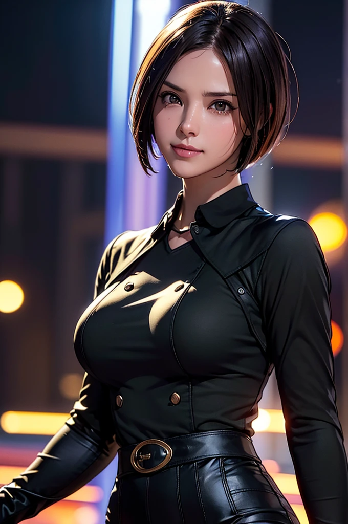 (at night), in a video game scene in the background, a beautiful city at night, raining, alone, standing looking straight ahead, military clothing with military green skirt and pants, black gloves, semi-short hair, ((semi-short hair)), 1 girl, 30 years old, young woman, perfect hands, Beautiful fingers, Beautiful long legs, Beautiful body, Beautiful nose, Beautiful character design, perfect face, looking straight at the viewer with a serious gesture, very upset looking at the viewer, she has a black whip in her hand (focusing on her face), closed mouth, smile_light, official art, extremely detailed CG unity 8k wallpaper, perfect lighting, bright and colorful front lighting, skin glossy (masterpiece: 1.0), (best_quality: 1.0), ultra high resolution, 4k, ultra detailed photography, 8K, hdr, high resolution, nonsense:1.2, Kodak portrait 400, film grain, blurred background, bokeh:1.2 , Lens flare, (vibrant_color:1.2), professional photography, (Beautiful, breasts: 1.4), (Beautiful_face: 1.5), (narrow waist),