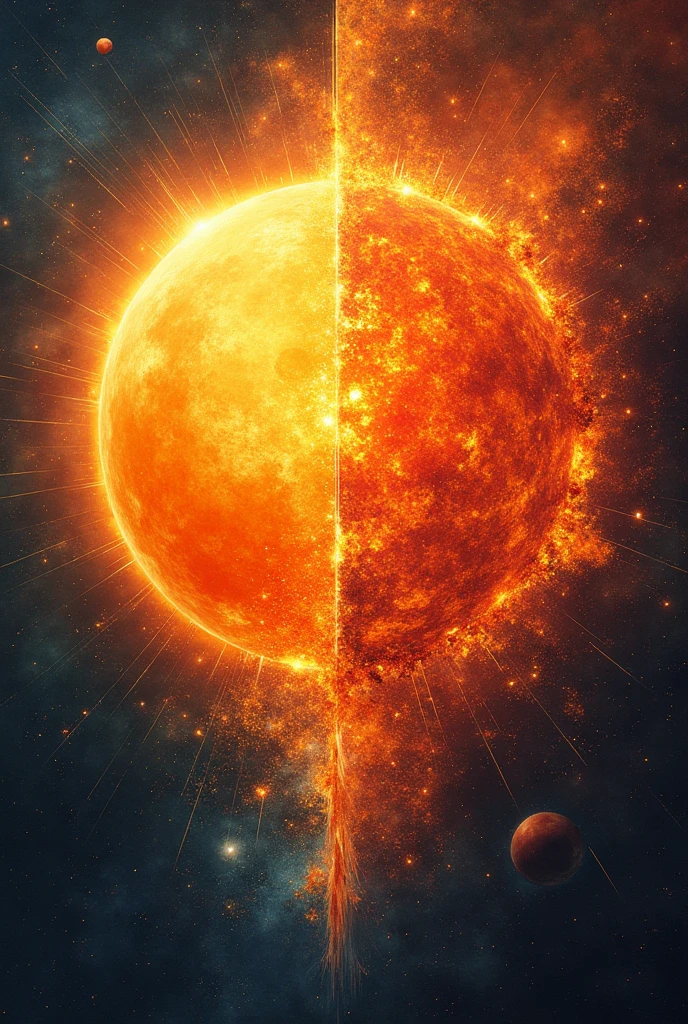 Create a sun shape and the other half is a composition of the sun.