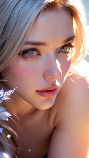 (extremely detailed CG unity 8k wallpaper, masterpiece, best quality, ultra-detailed, best shadow), (masterpiece:1.2, best quality), high res, very detail, ultra-high resolution, ultra-high quality, (realistic:1.2), 1 girl, detailed face, beautiful eyes, (finely detailed beautiful eyes: 1.2), (beautiful detailed face, beautiful detailed eyes), High contrast, (best illumination, an extremely delicate and beautiful), (detailed background), ((colorful paint splashes on transparent background, Dulux)), beautiful detailed glow, [[dynamic angle,]] cowboy shot of female model 1 girl's body from her head to her thighs, white hair, purple eyes, lotus flower, glowing, in the night sky, full of stars,