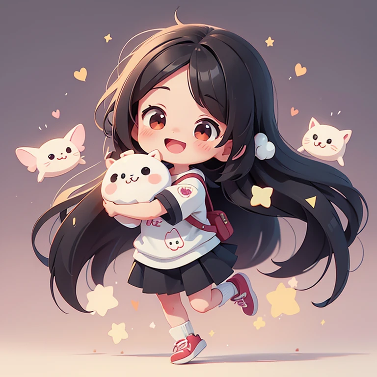 １people、Happy atmosphere，Cute Style，Cute cartoon，round background，masterpiece　Long black hair　Cute Characters　 Anime Style　Charm　High resolution　delicate　university student
