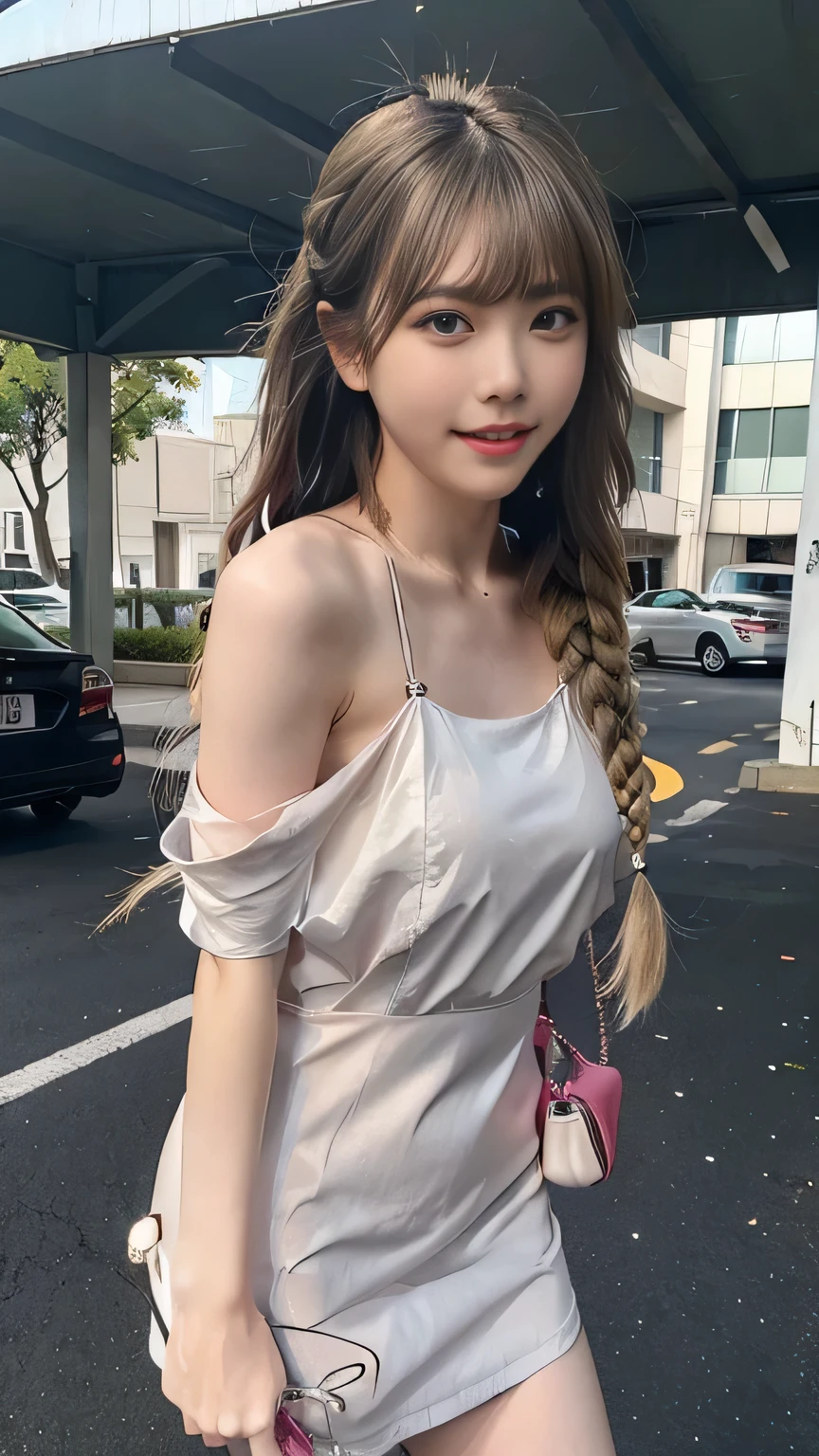 Sticking out tongue、Sticking out tongue playfully、Mini dress、Silver Hair、Sexy big boobs, cute pretty beautiful sexy face、A strong wind blows my hair in front of my face、Reduces the appearance of nasolabial folds、Fluttering exy Big 、Sexy cute looks and cute 美しい girl, 美しい and sexy face、A strong wind blows my hair in front of my face、美しい long blonde French braided hair、Cute and sexy eyes hidden behind long bangs、Glaring、Eyes welling up with tears、カラフルなMini dress、I have my mouth open and my tongue sticks out、Sticking out tongue in embarrassment