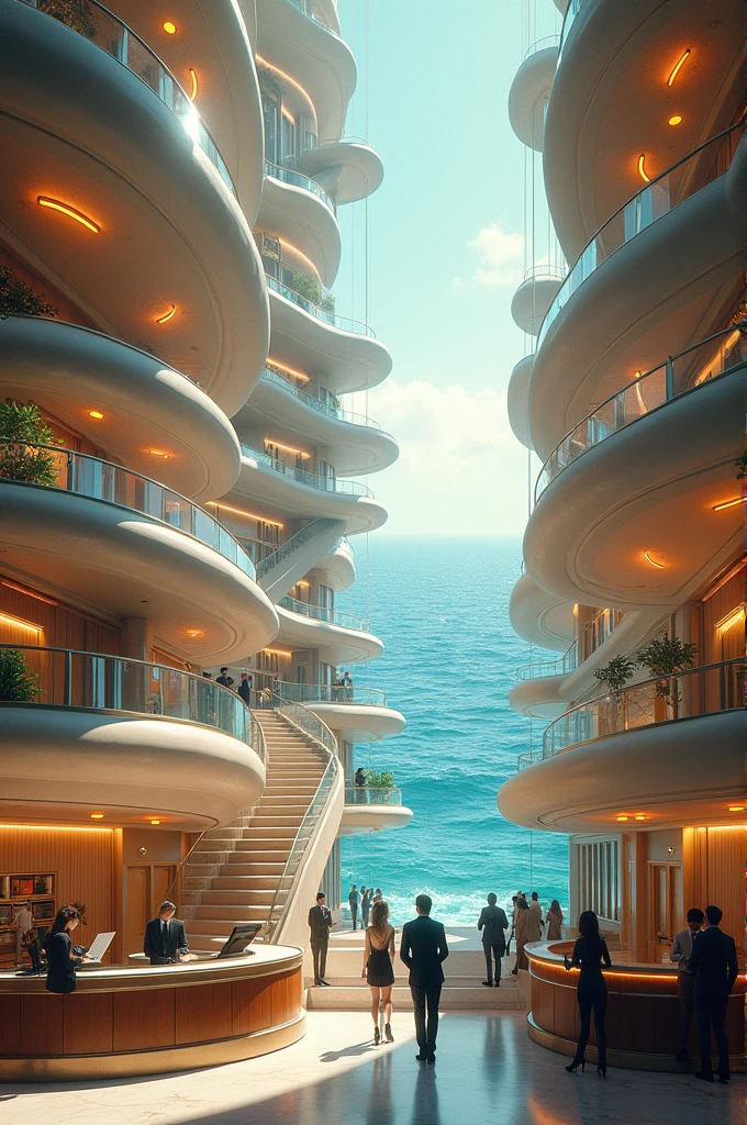 stairs, dream work, cruise ship, business, receptionist