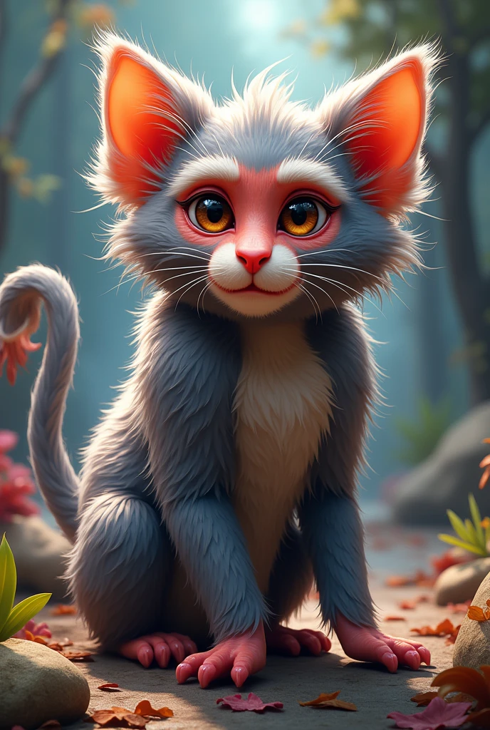 a cat with a colorful baboon monkey face.