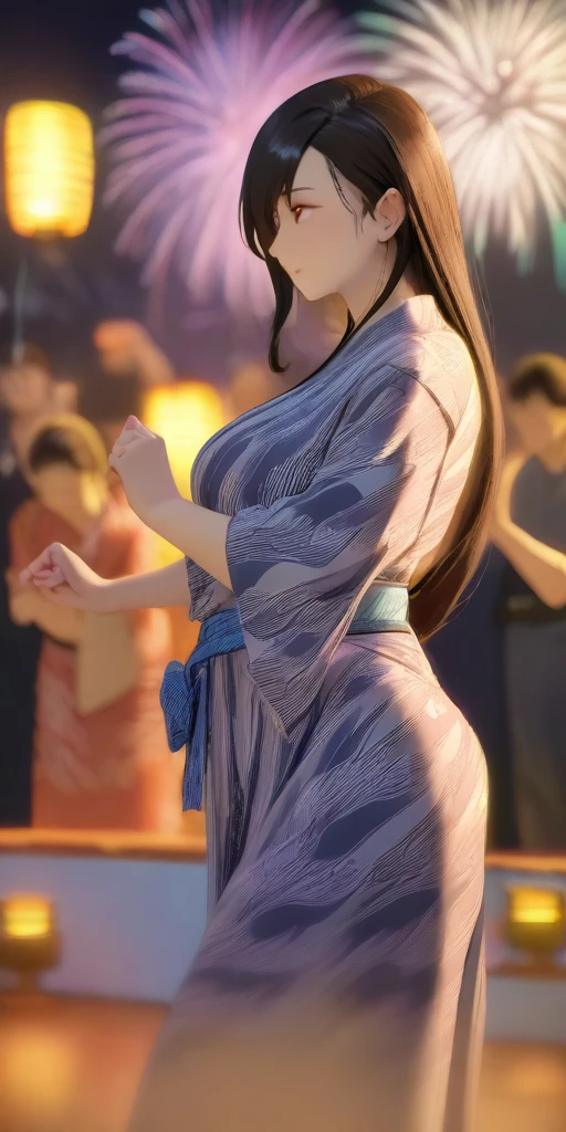 (((((tifa lockhart:1.5))))),((Highest quality、masterpiece、anime style、best quality、high resolution、8k、detailed、ultra-detailed:1.3))、Long legs:1.2, Beautiful woman with perfect figure:1.4、(Smiling:1.2), double eyelid、30-year-old female、((((One Woman,beautiful face,Beautiful face:1.5)))),Big Breasts、High resolution, accurate, Anatomically correct, High-resolution model, high quality, Very detailed, Ultra high definition、Black Hair、Straight Hair、Long Hair、(((dance,Summer festival、night、Lantern、long yukata、firework、Upper Body:1.1)))