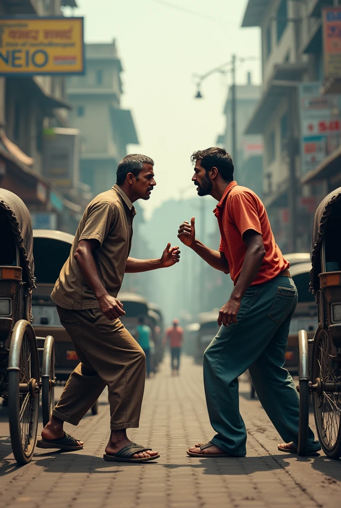 একজন রিকশাওয়ালা আরেক রিকশাওয়ালার মারামারি