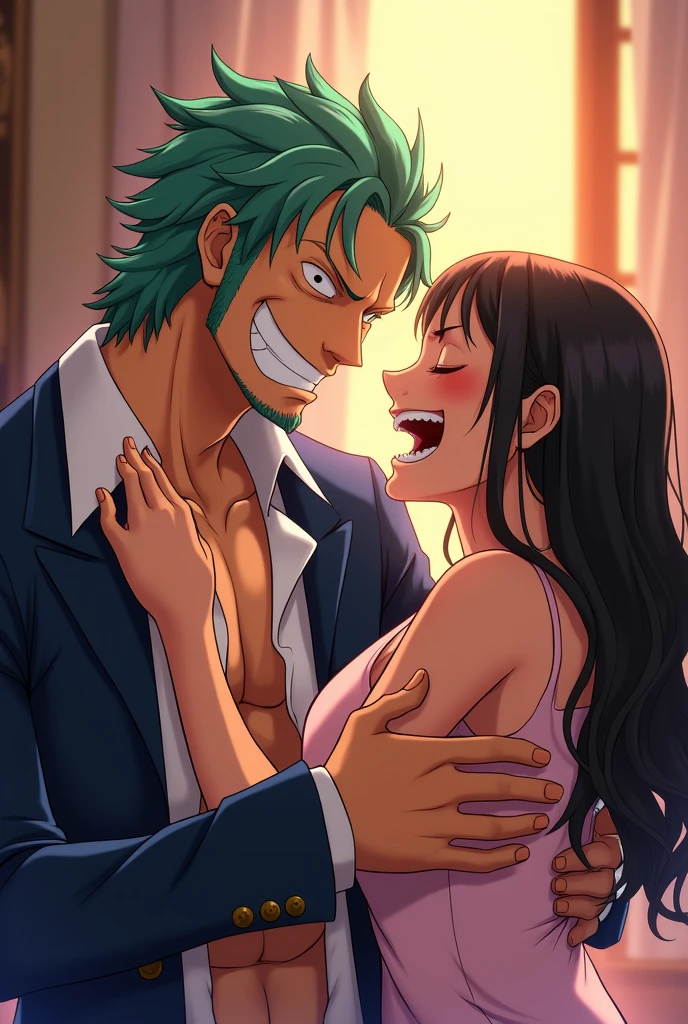 Trafalgar law from one piece is tickling a woman sides